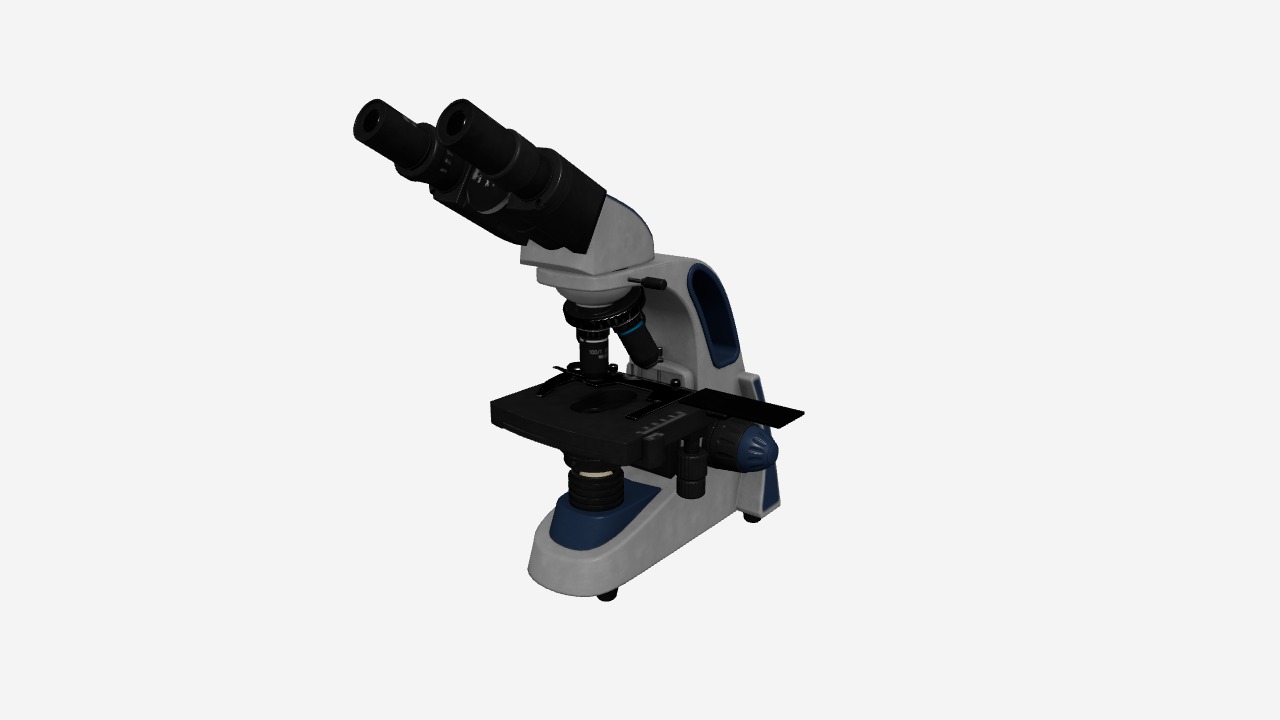 Mikroskop Cahaya Modern (Compound Microscope) — Interaktif dengan Animasi Knob, Cermin, Eyepiece